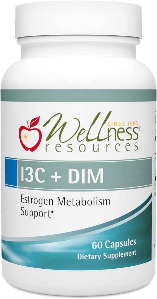 Wellness Resources I3C + DIM for sund østrogen Metabolisme, afgiftning (60 kapsler) - 300mg I3C + 100mg DIM - Vegan, Gluten- Free