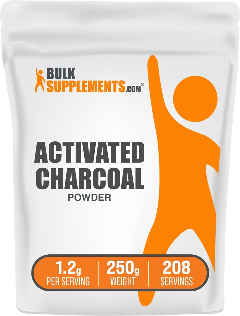 BulkSupplements.com Aktiveret kul pulver - fra kokos kul, for Tandblegning - Vegan & Gluten Free, 1,2 g per Serving, 250g (8,8 oz) (Pack of 1)