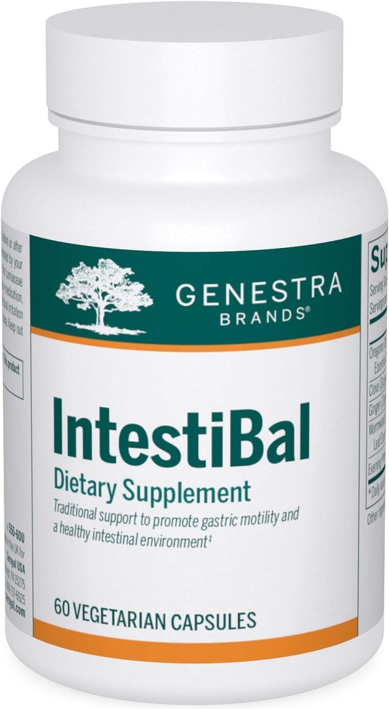 Genestra Brands IntestiBal against 124; med essentielle olier fra ingefær og ormtræ against 124; 60 kapsler