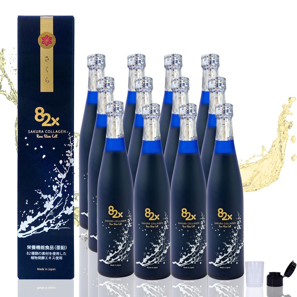 82X Stem Cell Collagen - Marine Collagen Peptider flydende drik til hud hårnegle fra Japan med 82 gæret planter, vitaminer, mineraler og kosttilskud Pack 12