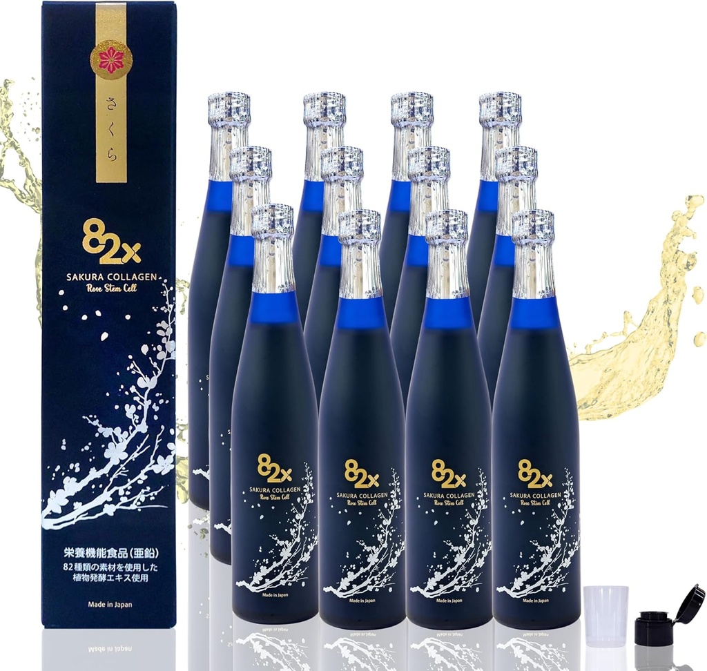 82X Stem Cell Collagen - Marine Collagen Peptider flydende drik til hud hårnegle fra Japan med 82 gæret planter, vitaminer, mineraler og kosttilskud Pack 12