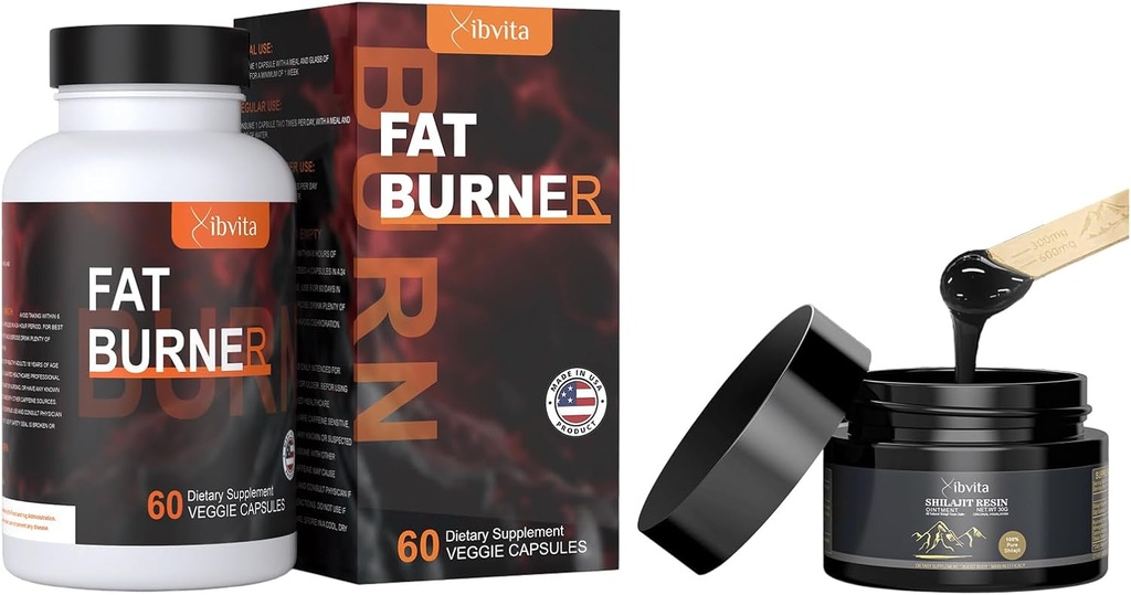 Fat Burner til mænd Kvinder & Pure Himalayan Organic Shilajit Resin, Vægttab Appetite Suppressant, Shilajit med Fulvic Acid & 85 + Spormineraler supplement til energi boost & immunforsvar