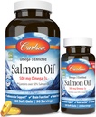 Carlson - Norwegian Salmon Oil, 500 mg Omega- 3s, Norwegian Salmon Oil Supplement, Wild Catht Omega 3 Salmon Oil Capsules, Sustainable Sourced, Brain, Heart & Joint Health, 180 + 50 Softgels