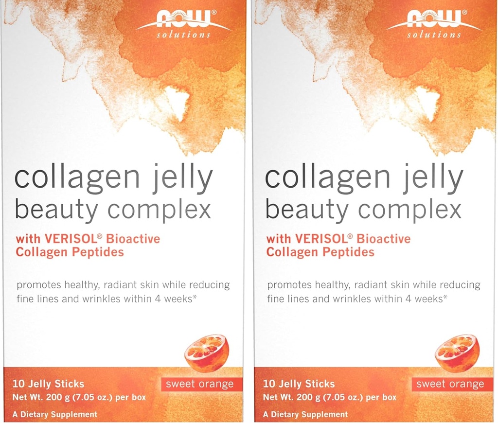 Now Solutions, Collagen Jelly Beauty Complex, Sweet Orange Flavor, 10 Jelly Sticks (pakke med 2)