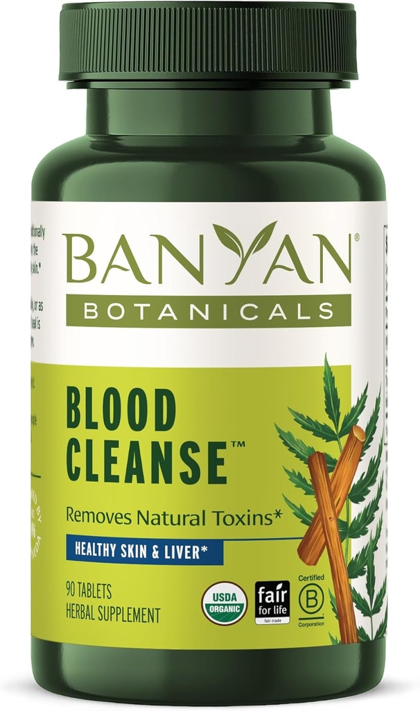 Banyan Botanicals Blood Cleanse Tablets - Organic Clear Skin Supplement med Manjistha & Neem - Blood Cleanser Urter for Natural Detox & Sund Hud * - 90 Tablets - Ikke GMO bæredygtigt sourced Vegan