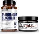 Premium Magnesium Glycinate 500 mg kapsler & Himalayan Shilajit Resin - (8 måneder Supply + High Absorption Formel) Chelated Buffered Glycinate - 85 + Spormineraler til energi, ydeevne, immunforsvar