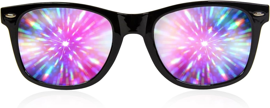 GloFX Black Frame Extreme Line Diffraction Glasses - Laser Etched for Vibrant Rainbow Light Effects, Fleksibel & Holdbar, Perfekt til Raves & Højtider