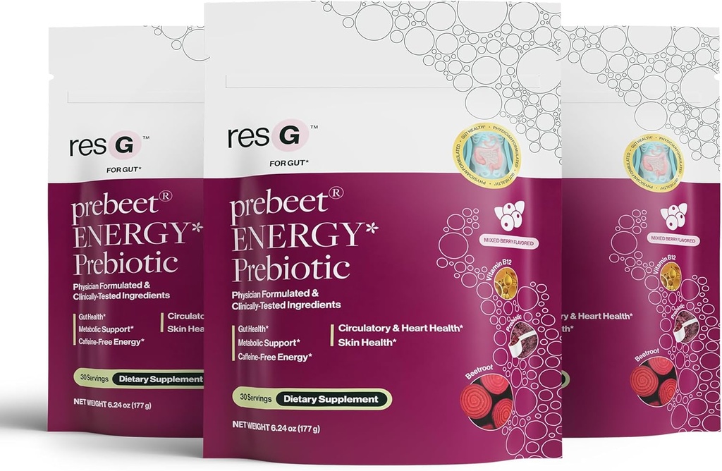 ResBiotic resG prebee - Prebiotics Drink for fordøjelse, Lejlighedsvis Forstoppelse, Gas, Bloating med Akermansia & GLP-1 Support w / Beet Root & Fiber, Gut Sundhed for kvinder & mænd - 560g (90 Servere)