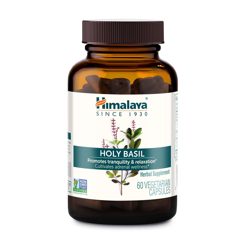 Himalaya Holy Basil - Herbal Adrenal Support for Stress Relief, Afslapning, energistøtte og lejlighedsvis søvnløshed - Vegan, Non- GMO, Gluten Free, 720 mg, 60 kapsler