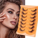Heasy Fox Eye Lashs, Wispy False Eyelases D Curl Mink Lass Fluffy False Lass Natural Look Cat Eye Lass Strip Pack 7 Par, Black