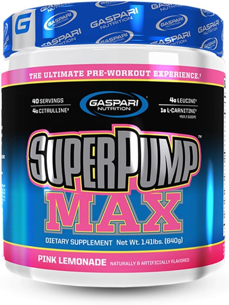 Gaspari Nutrition SuperPump MAX, Ultimate Pre Workout Powder, Vedvarende energi Preworkout, Nitroxide Booster, Muscle Growth, Recovery & Replenises Electrolytes (Pink Lemonade)