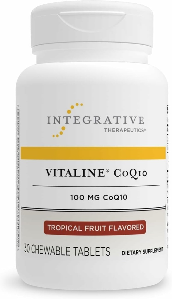 Integrativ terapi Vitaline CoQ10 100 mg - Brain Health Support for voksne * - Understøtter hjerte sundhed * - Dairy- Free - Tropical Fruit Flavored, 30 tyggetabletter (30 Servere)