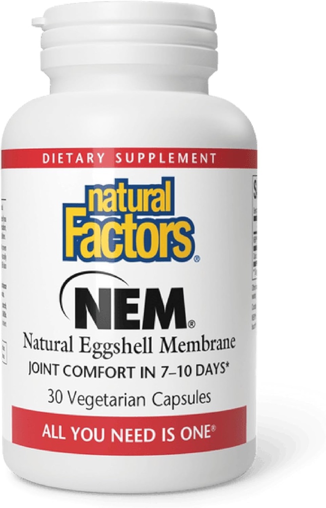 Naturlige faktorer, NEM Natural Eggshell Membrane, fremmer fælles komfort og fleksibilitet, 30 kapsler