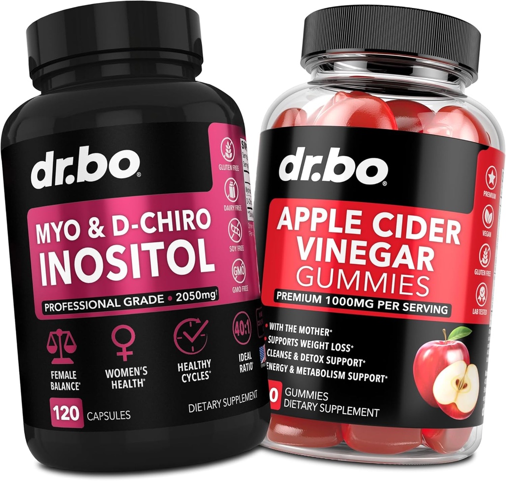 Myo- Inositol & D- Chiro Inositol & ACV Gummies - 40: 1 Ratio Hormone Balance for kvinder & Apple Cider Vinagar Gummies - Kosttilskud til støtte for menstruationscyklus og kvindelig sundhed