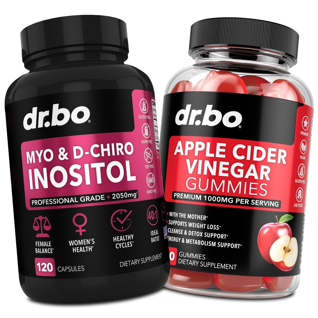 Myo- Inositol & D- Chiro Inositol & ACV Gummies - 40: 1 Ratio Hormone Balance for kvinder & Apple Cider Vinagar Gummies - Kosttilskud til støtte for menstruationscyklus og kvindelig sundhed