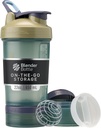 BlenderBottle Shaker Flaske med pille Organizer og opbevaring for protein pulver, Classic V2 ProStak System, 22-Ounce, Tan