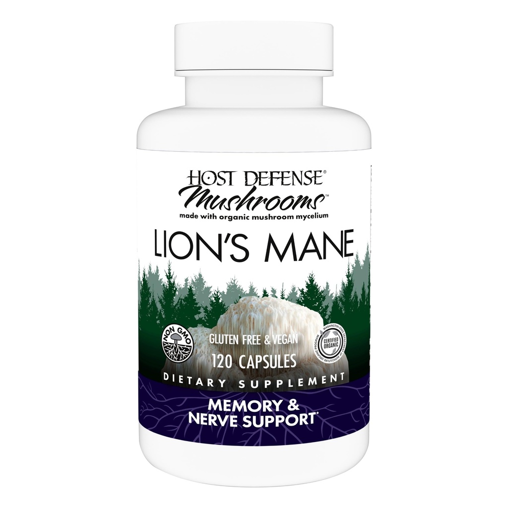 Værtsforsvar Mushrooms Lions Mane - Supplement Kapsler til Hjerne Sundhedsstøtte - Mushroom Support til Fokus & Hukommelse Funktion - Immun & Nervesystemet Supplement - 120 Kapsler (60 Servere) *