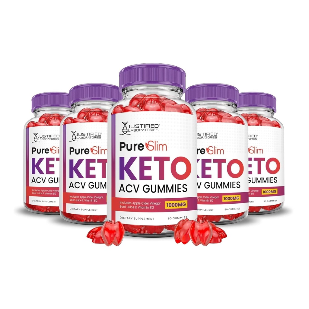 Justified Laboratories Pure Slim Keto ACV Gummies (1000 mg) - 60 Count, Pack of 5 - Formulated with Apple Cider Vinegar, Folate & Vitamin B12 - Non-GMO, Vegan, Gluten Free - 150 Servings