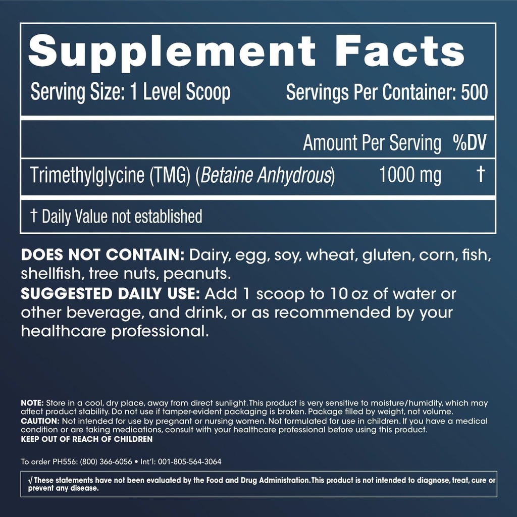 ProHealth Longevity TMG Pro 1 Kilo Bulk Powder (Trimethylglycin - betain vandfri) - Methylering support