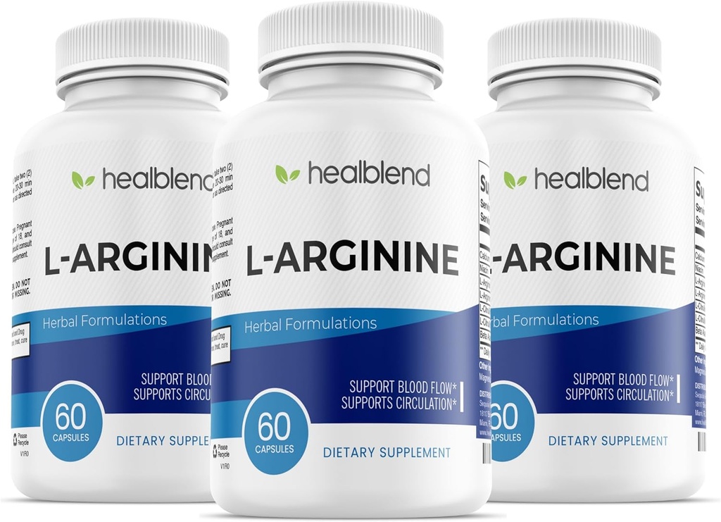 Healthblend L- Arginin Plus: Calcium, Niacin, L- Arginin Blend, L- Citrullin Complex & Beta alanine - 180 kapsler (3 Pack)
