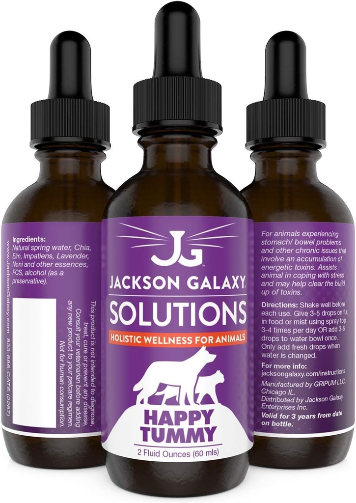Jackson Galaxy: Happy Tummy (2 oz.) - Pet Solution -Hjælp med Stress og Decharge Toksiner - Kan hjælpe med Mave problemer (IBD, Forstoppelse, osv.) - All- Natural Formel - Reiki Energy