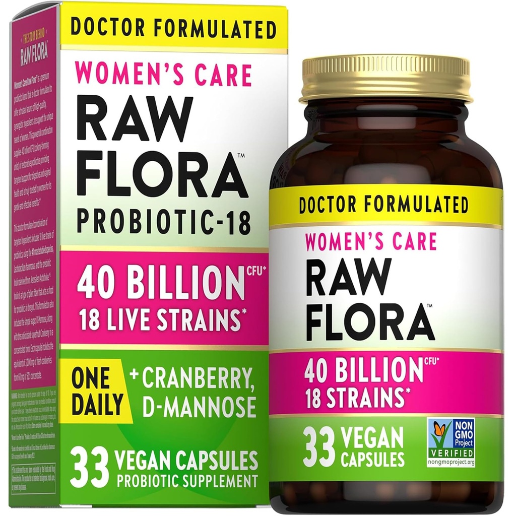 Nature 's Truth Raw Flora Probiotics for Women against 124; 40 Millioner CFU- 124; 33 Veganske Kapsler - 124; med Cranberry & D- Mannose - 124; Vegan & Gluten Free Vitaminer