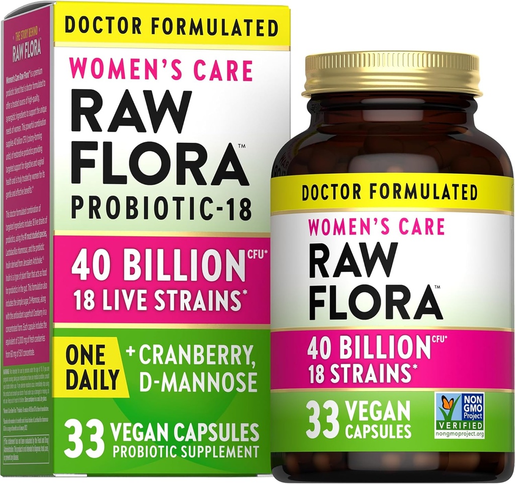 Nature 's Truth Raw Flora Probiotics for Women against 124; 40 Millioner CFU- 124; 33 Veganske Kapsler - 124; med Cranberry & D- Mannose - 124; Vegan & Gluten Free Vitaminer