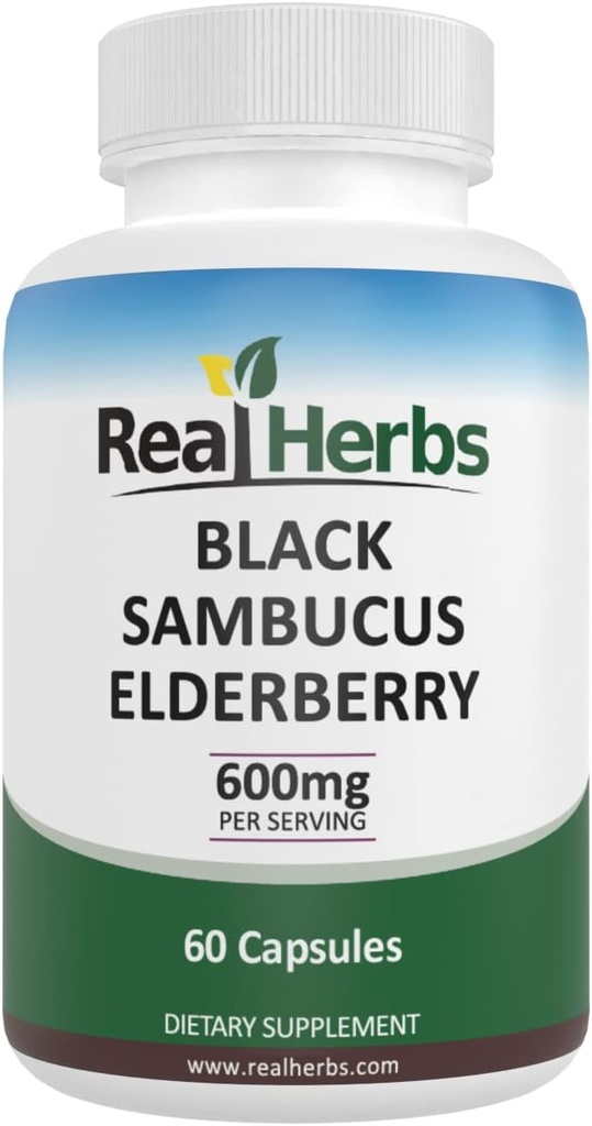 Real Herbs Elderberry Extract - Afledt fra 325mg af Elderberry Standardiseret til 5% Flavonoider med 275mg af Elderberry Fruit Extract 5: 1 - Øger immunitet - 60 Vegetariske Kapsler
