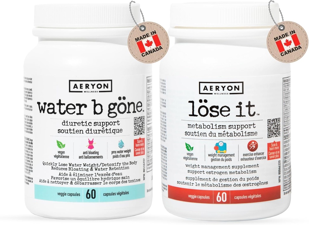 Vand B Borte [20 dages forsyning] & mister det [30 dages forsyning] - Værdi Pack - Diuretiske piller til kvinder - Reducer vandretention og bloating - Find PMS Relief - 60 Veganske kapsler