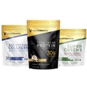 Transformation Vanilla Protein Powder • 124; 30G Multi- Protein Supermix + Grass- Fed Hydrolyzed Collagen Peptider Powder- Hår, Hud, Negle + Organic Super Green Superfood Powder- Immun & Energy Support