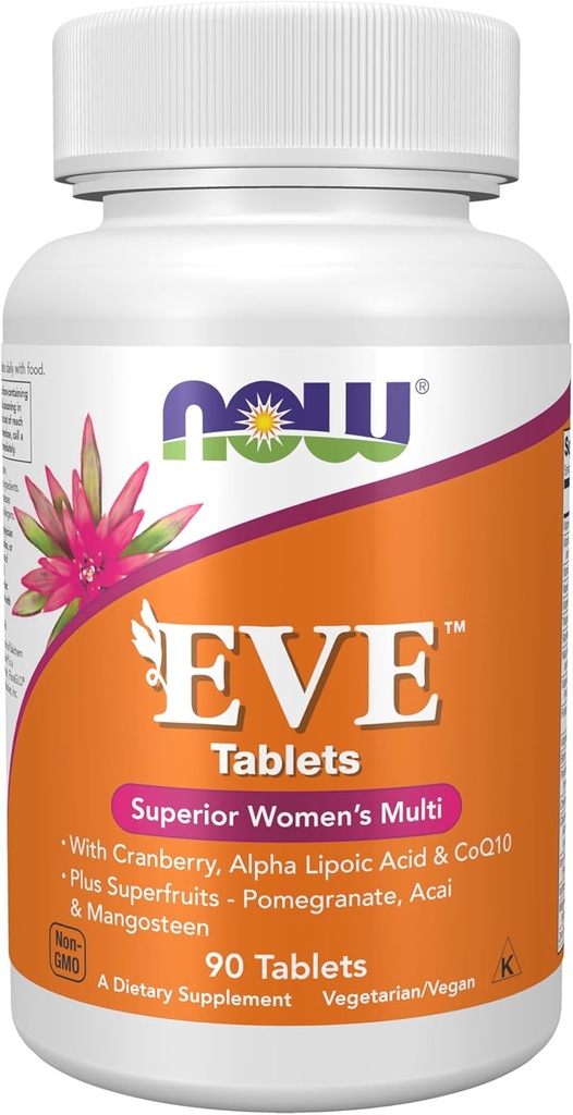 Now Foods Supplements, Eve ™ Women 's Multivitamin med Cranberry, Alpha Lipoic Acid og CoQ10, plus Superfruit - Pomegranat, Acai & Mangosteen, 90 tabletter