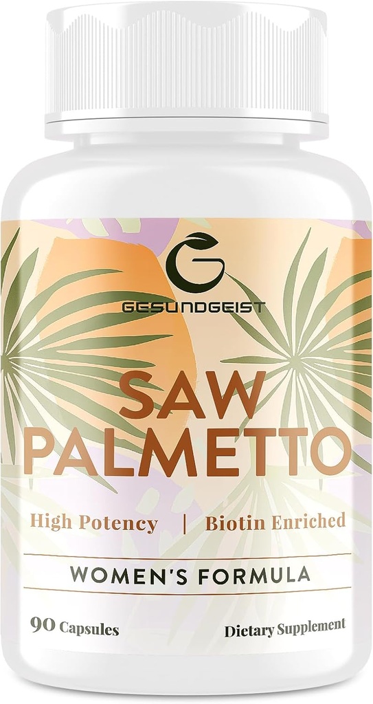 Saw Palmetto til kvinder hårtab - DHT Blocker med 5-in-1 Blend til hårvækst, hud & negle, urinveje Wellness - Ekstra styrke Saw Palmetto supplement - 90 kapsler