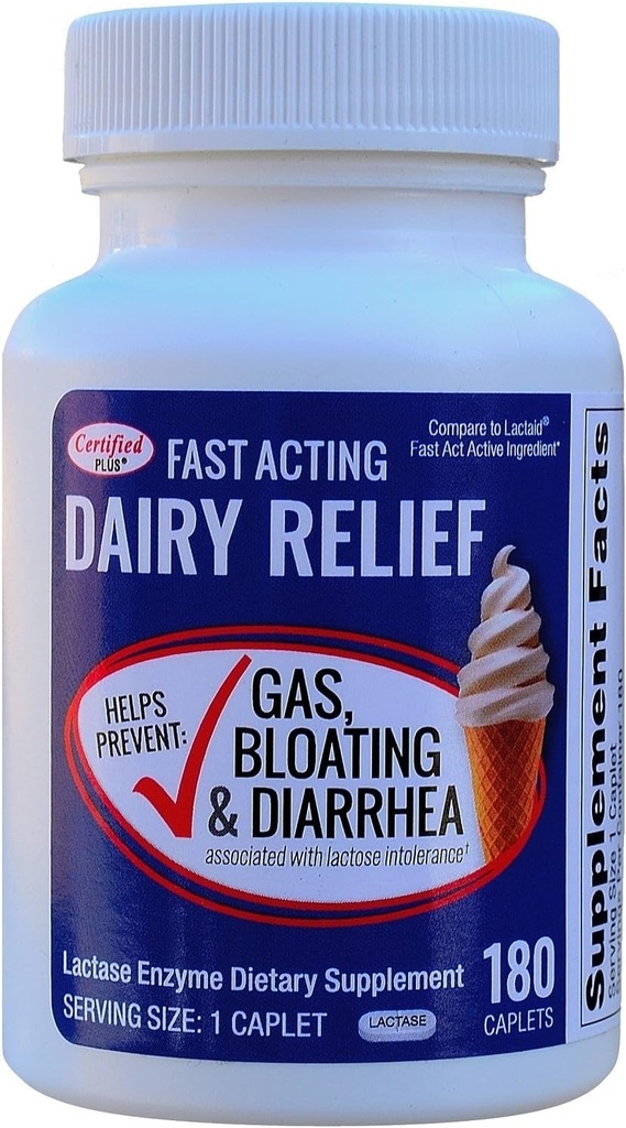 Fast fungerende Lactase 180 Caplets Generisk Lactase Fast Act 9000 FCC Units per Caplet