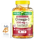 Spring Valley Omega-3 fra Fish Oil 500 mg 120 Greve, SoftGels, General & Heart Health Kosttilskud Bundle med Lualls 45 Diabetes Decoded
