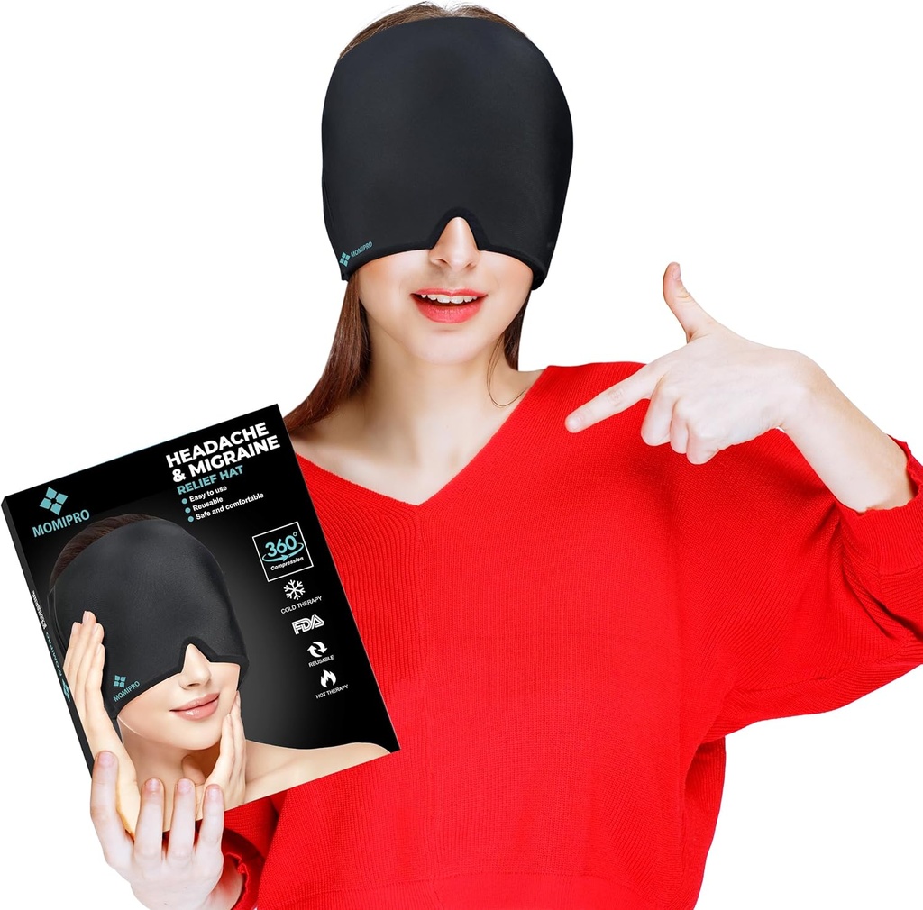 Migræne Hovedpine Relief Cap, 360 Full Head Hot and Cold Therapy Hat med Cool Gel, Ice Head Wrap og Cold Pack Mask, Eye Cap for Tension og Stress Relief