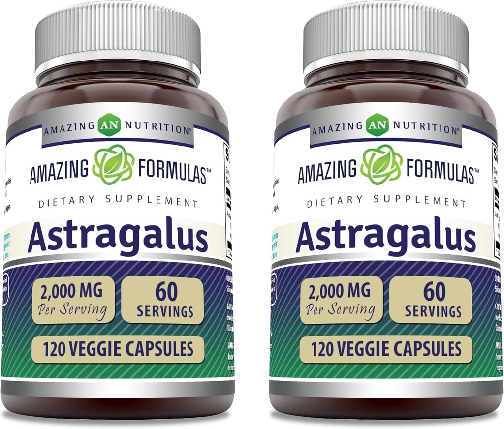 Amazing Formulas Astragalus 2000 mg Per Serving Capsules Supplement 124; Fremstillet af Pure Astragalus Membranaceus Plant Root Extract 6.1.124; Non- Gluten Free (120 Count 124; 2 Pack)