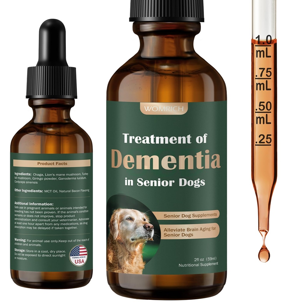 Senior Dog Kosttilskud til Hjerne Sundhed & Nervesystemet Støtte, Mushroom supplement til Hunde, Demens Supplement til Opkaldelse & Afslapning, Adresser At miste, Social Tilbagetrækning - 59 ML
