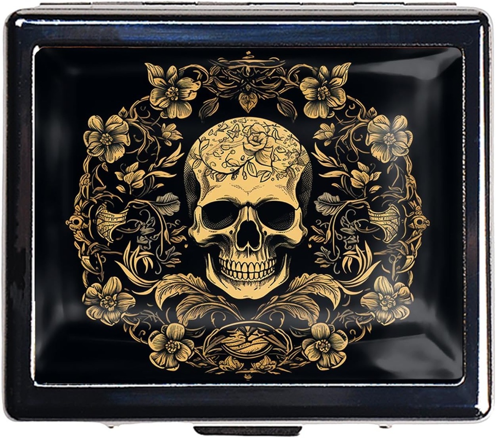 Sølv Vintage Pill Box 7 Dag Metal Pill Box med spejl og 8 Compartments Cute Travel Pill Organizer til Purse (Art Flower Skull)