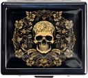 Silver Vintage Pill Box 7 Day Metal Pill Box with Mirror and 8 Compartments Cute Travel Pill Organizer for Purse (Art Flower Skull)