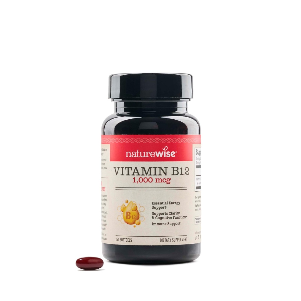 NatureWise Vitamin B12 1000 mcg - Kosttilskud til støtte energi Metabolisme, mental Klarhed, nervesystem sundhed - easy- to- Swallow, Soy & Gluten- Free, Non- GMO - 150 Greve [150- Day Supply]