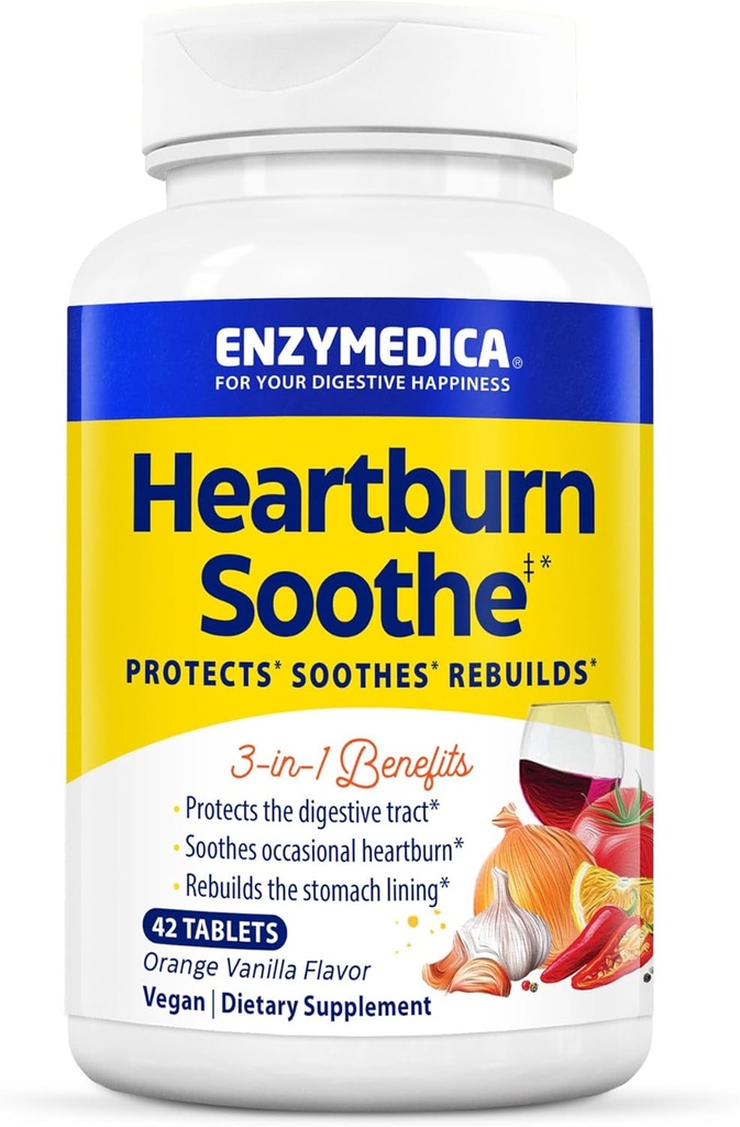 Enzymedica, Heartburn Sothe, Fast-Fungerende fordøjelseshjælp, Vanilla Orange, 42 Chews (21 Servere)
