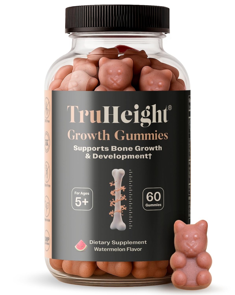 Truhigh Growth Gummies (Watermelon) Natural Growth & Development Supplement for Kids & Teens - Vitamin D, K, Calcium & Ashwagandha - Knoglestyrke Vitamin D3 K2 - Picky Eater Vitamin - Age 5 +