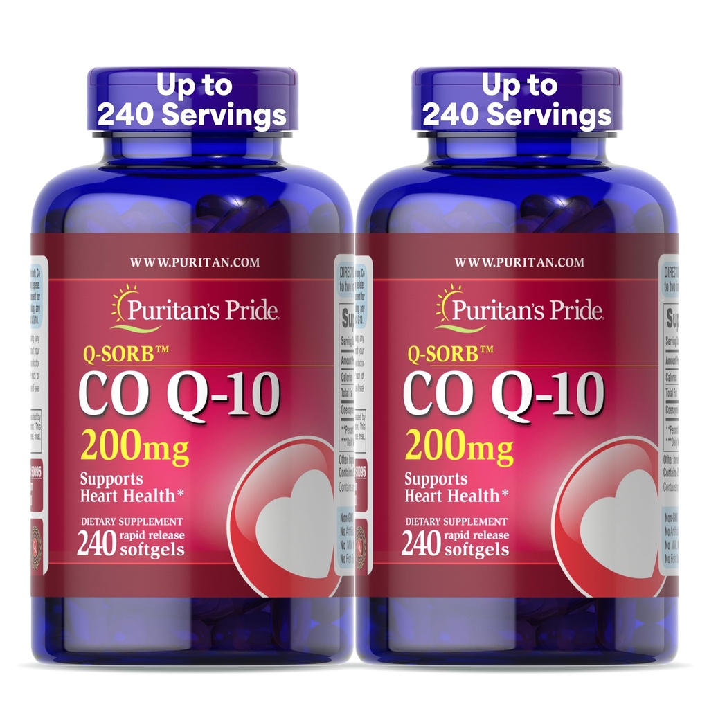 Puritan 's Pride Coenzym CoQ10 200mg, Kosttilskud til hjertesundhed, blodtryk, oral gummesundhed, og sund aldring support, 240 Rapid Release Softels, 2- Pack