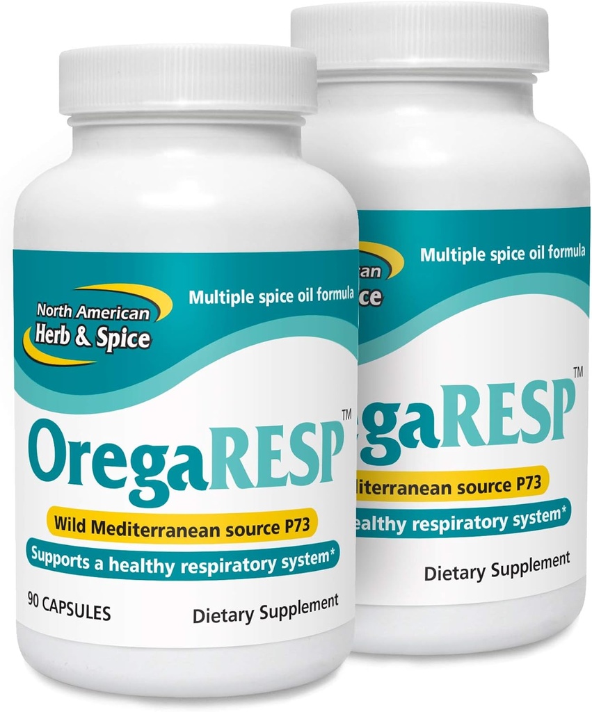 NORDAMERICAN HERB & SPICE OregaResp P73- 90 Kapsler - Pakning med 2 - Understøtter immunforsvar og luftvejssundhed - Multipel Spice Oil Complex med Oreganol P73 Oregano Oil - Non- GMO - 90 Total Servering