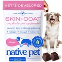 Indfødt Pet Omega Skin og Coat Chews for Hunde - Hundehud og Coat Supplement for Sunde, Shiny Fur, Reducere afføring og tørre skeer - Lavet med Omega 3 Fish Oil og Wild- fanget lakseolie - 120 Chews