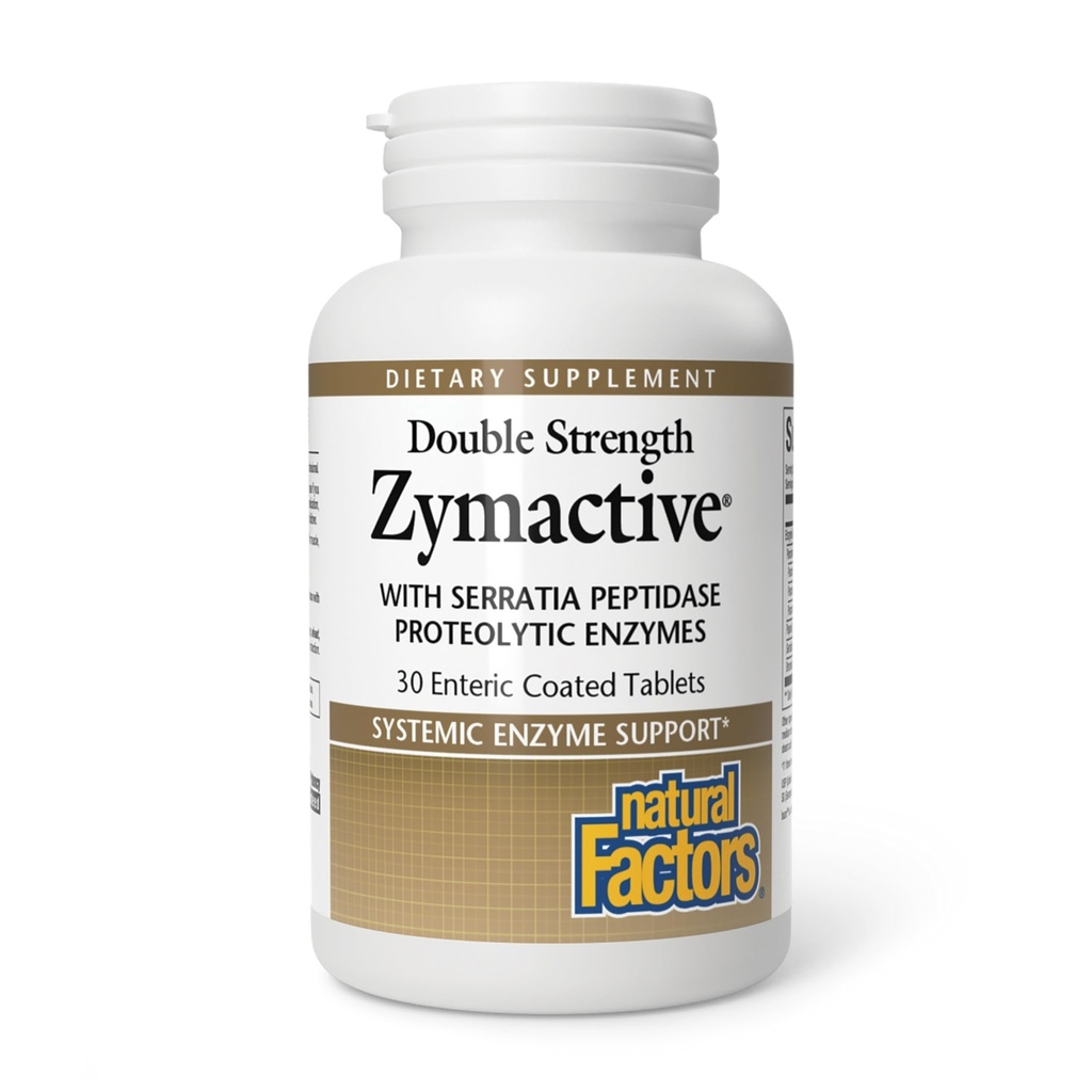 Naturlige faktorer - zymactive Proteolytic Enzyme Double Strength, Understøtter en sund inflammatorisk reaktion på hjælp muskel og fælles funktion, Gluten fri, ikke-GMO, 30 Enteric Coated Tablets
