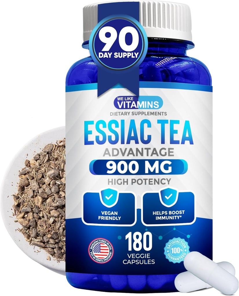 Vi kan lide Vitaminer Essiac Tea Capsules - 180 Grev immunforsvar supplement med Burdock, Får Sorrel, Slippery Elm & Tyrkiet Rabarber - Ægte Essiac Tea 900mg daglig dosis
