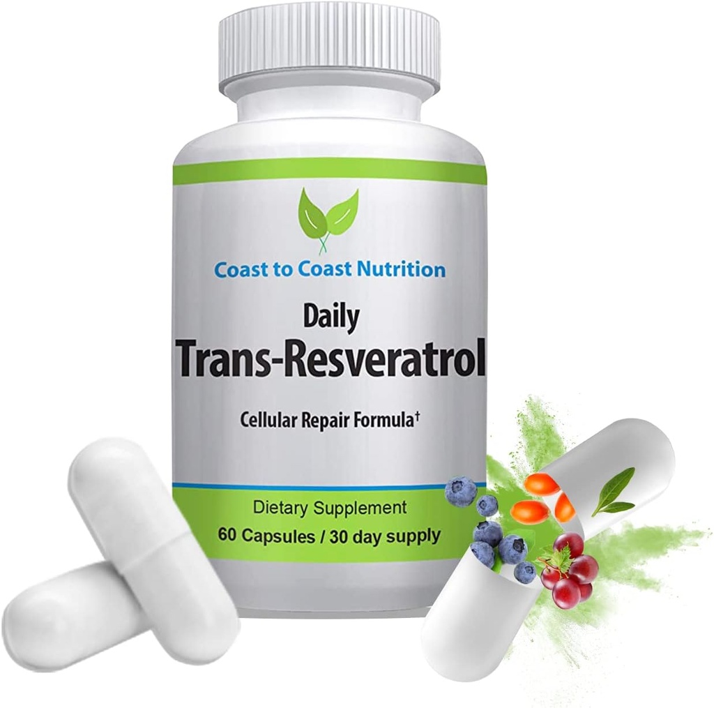 Trans- Resveratrol supplement - Organiske kapsler - Vegansk Kosttilskud til kvinder og mænd, naturlige antioxidant, polyphenoler supplement, Anti Aging - 60 kapsler, 600mg, 30 dages forsyning