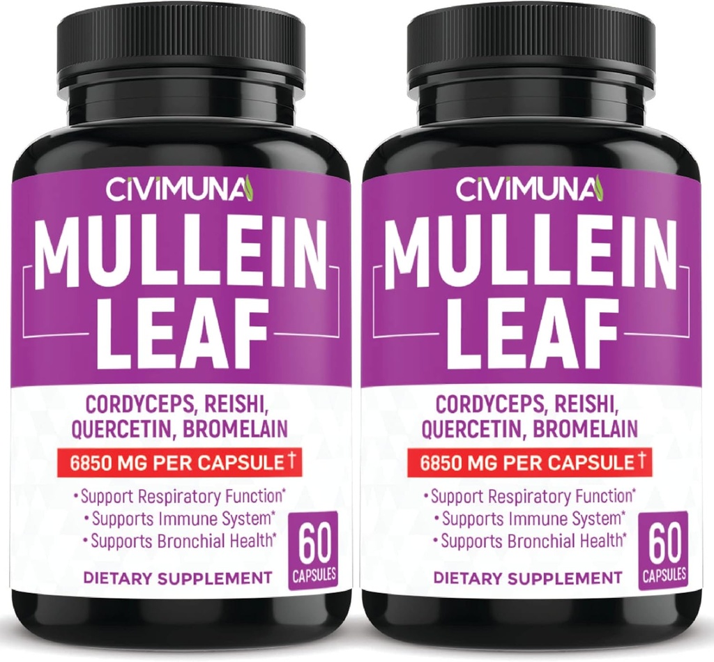 (2 Paks) Mullein Leaf kapsler 6850mg - Mullein Leaf, Cordyceps, Reishi - 4 Måneder Supply