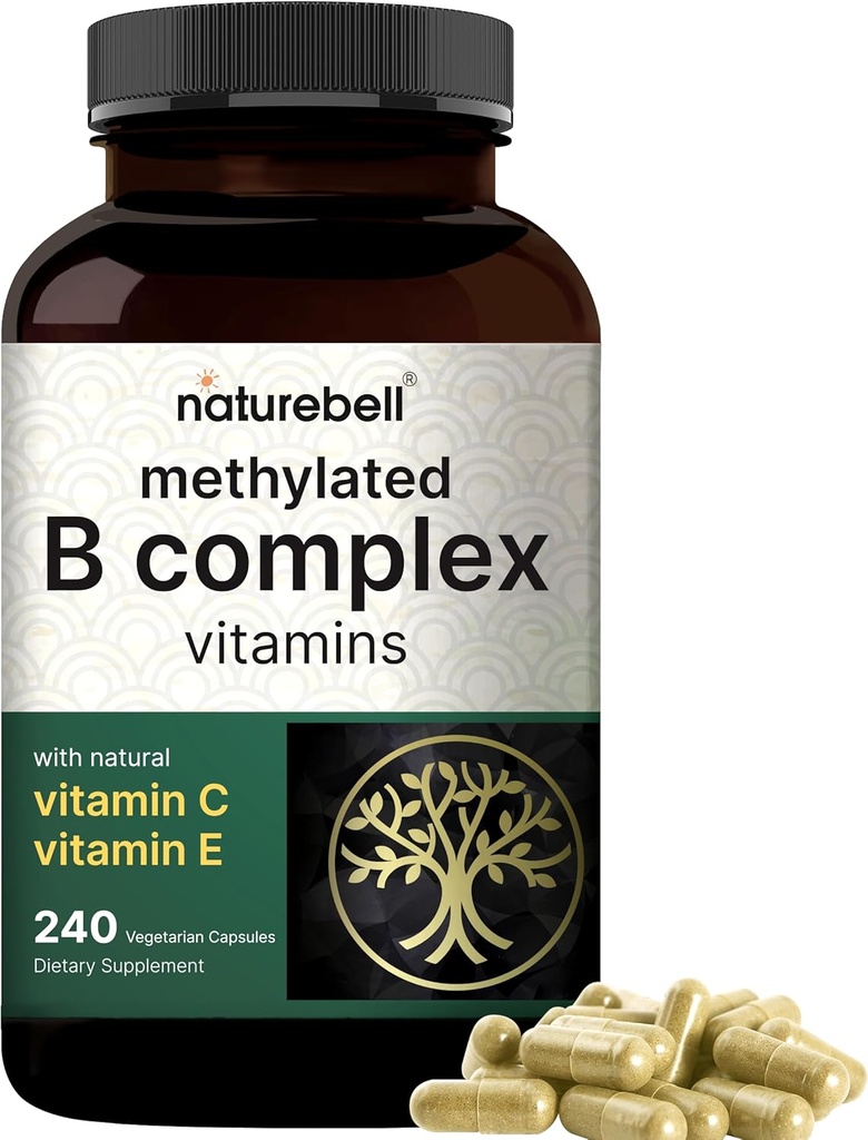 Methylerede B Complex Vitamin, 240 Veggie Kapsler, 124; Multivitamin B Complex, 124; B12, Folate, Biotin & mere - med naturlige C-vitamin, E, Cholin & Inositol - immun, energi, & Prenatal Support